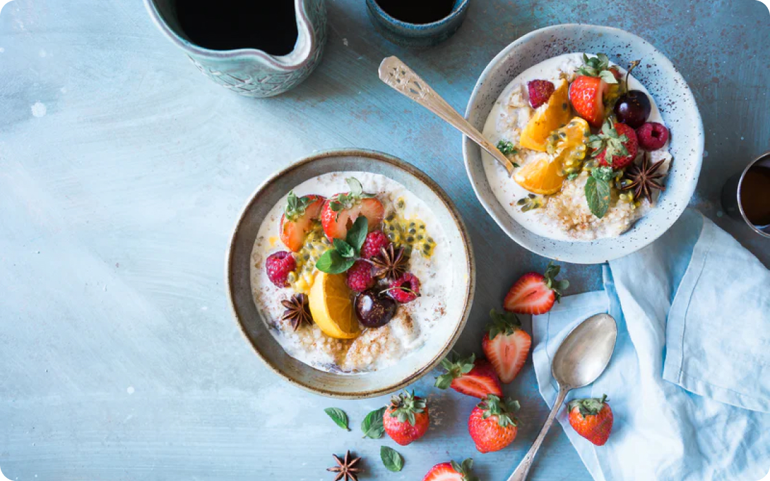 Breakfast yogurt and fresh fruit bowls